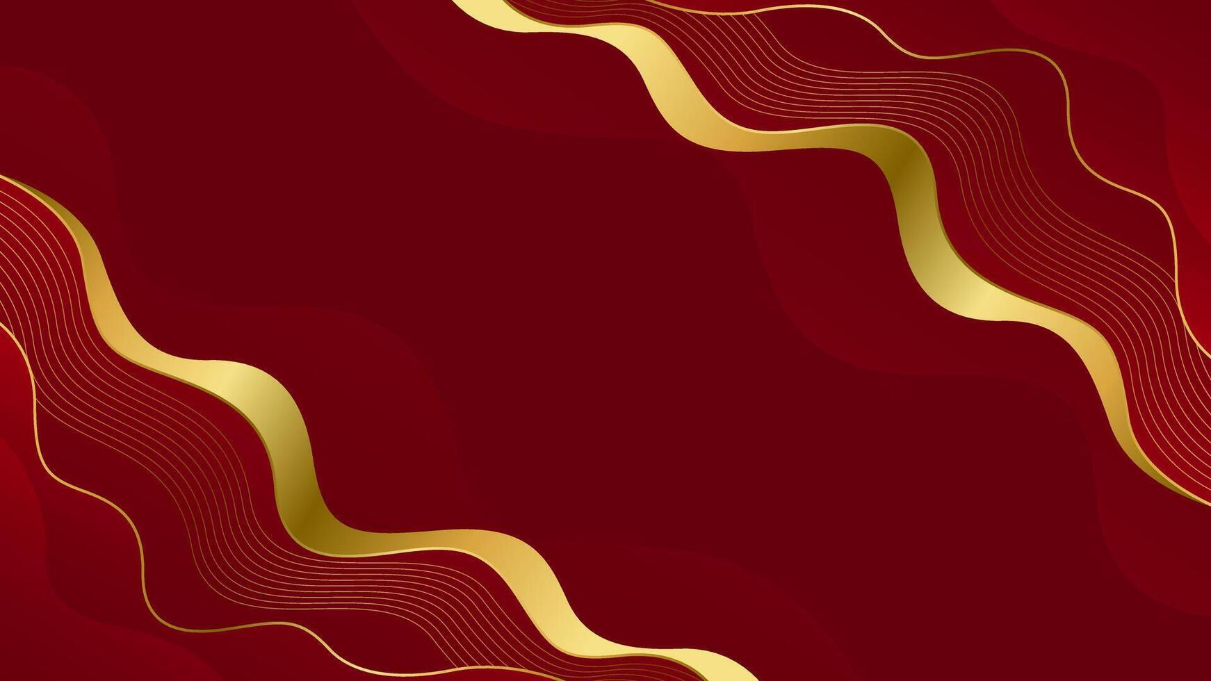 Red wave background with luxury gold lines vector