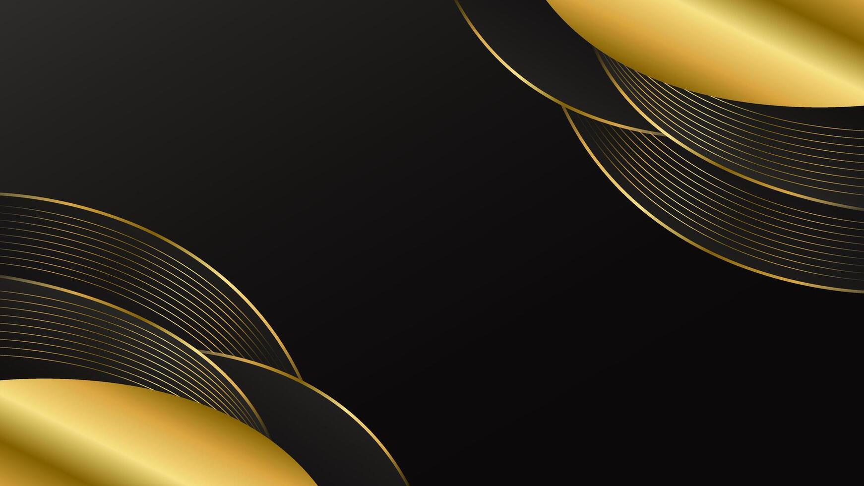 Elegant black luxury curved background with gold lines. Abstract modern design for Invitations, awards, sales, events, templates, banners, covers, websites, pages and more vector
