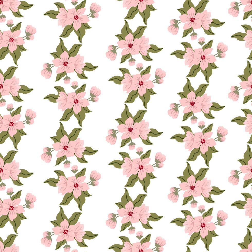 Blooming Cherry blossom Seamless pattern. flowers, leaves Spring floral texture vector