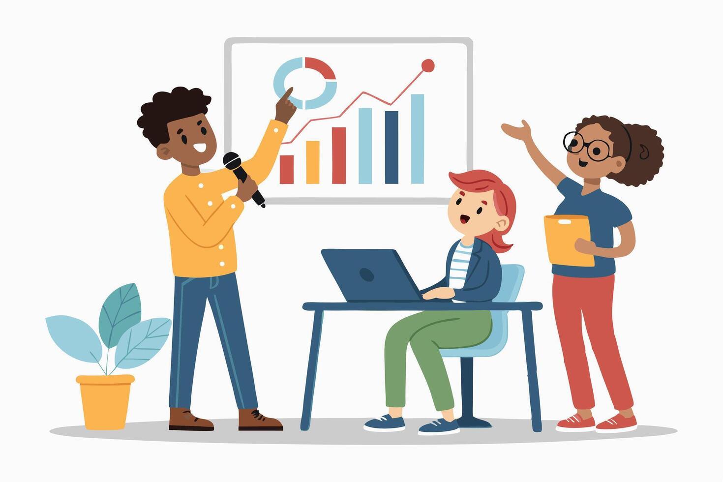 People in an office with a chart on the wall vector