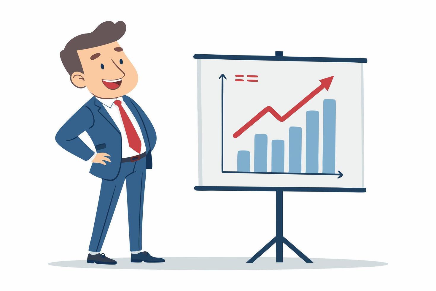 Businessman presenting graph chart on whiteboard vector
