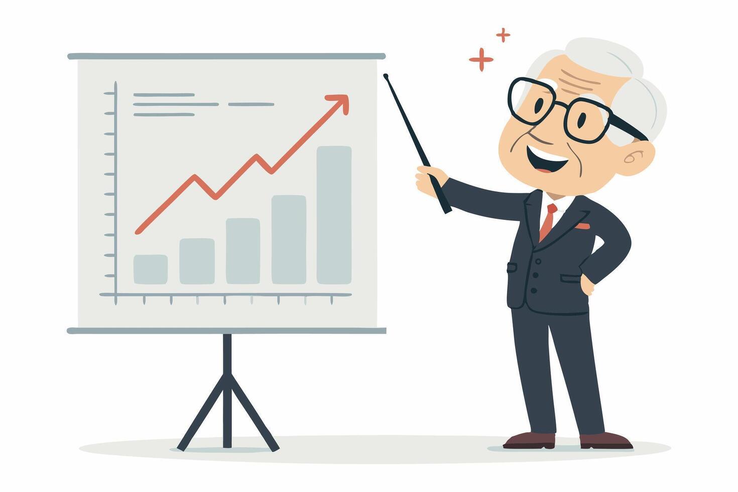 An old man in glasses and suit is pointing at a chart vector