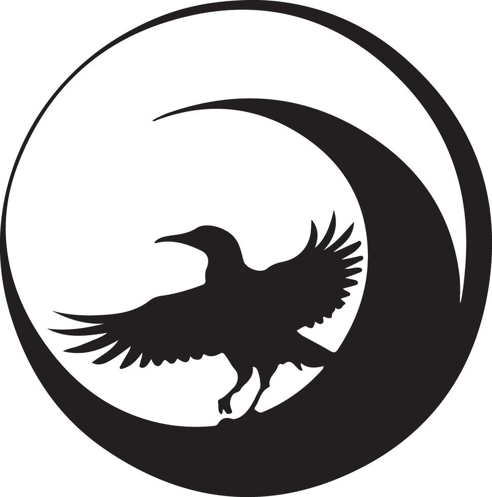 Elegant Silhouette of a Bird in Flight within an Oval Shape. vector