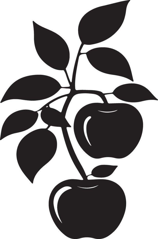 Delicious apple fruit with leaf flat Silhouette Art Illustration on a White Background vector