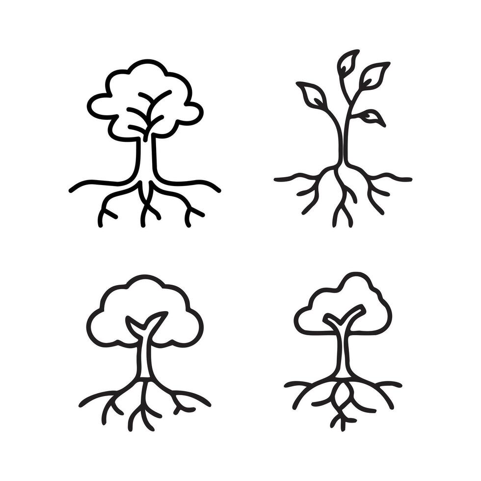 four different types of trees with roots vector