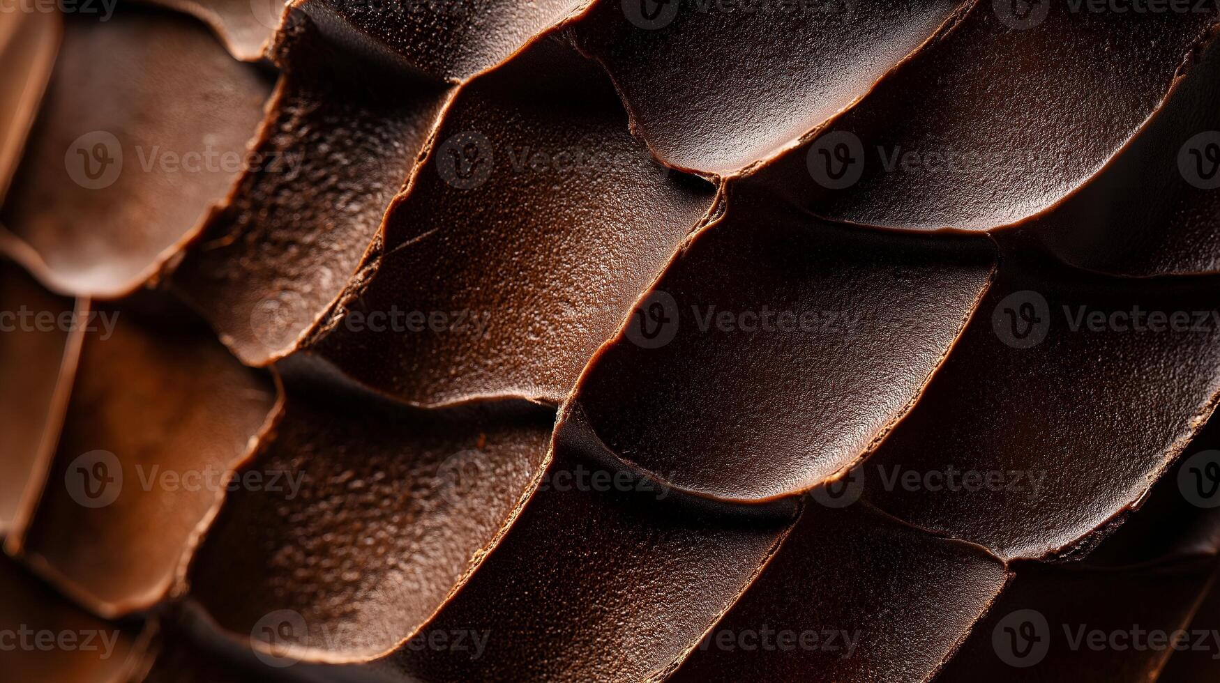 Leaf with a brown and intricate pattern. The leaf is brown in color and has a unique texture that resembles the scales of a reptile. The pattern is made up of small photo