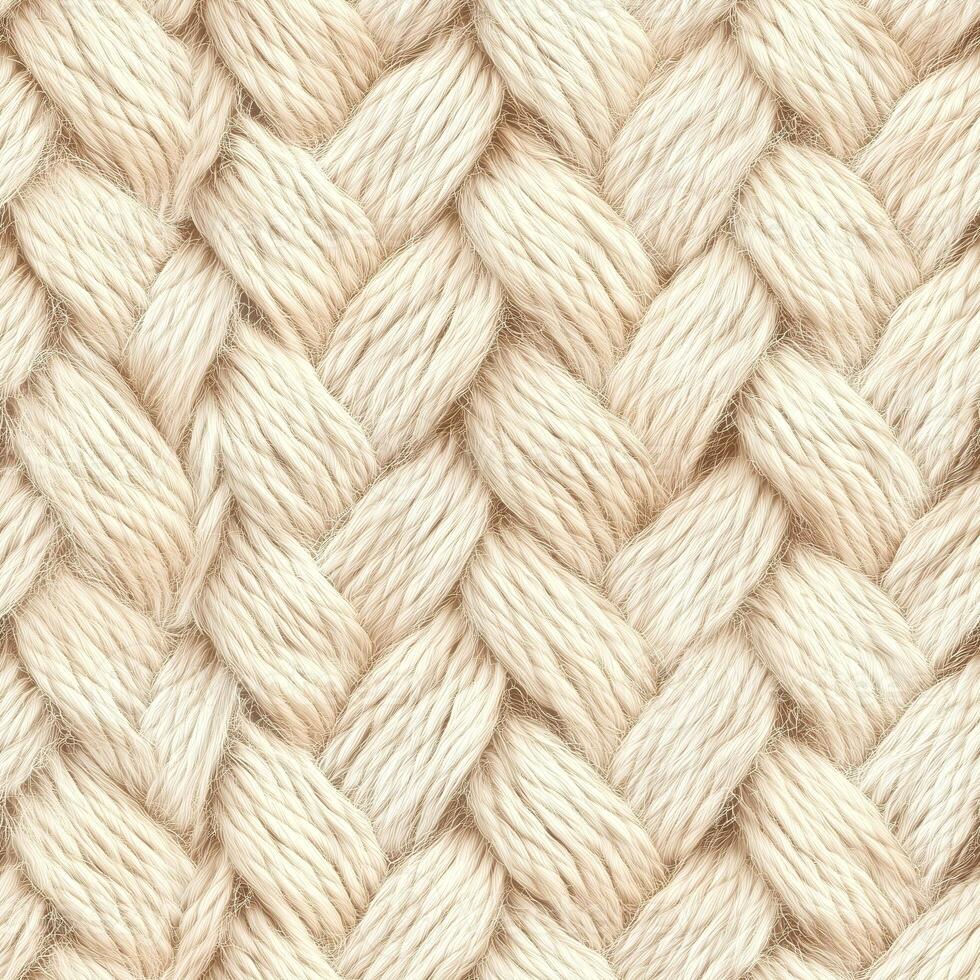 Close up of a white yarn with a pattern. The yarn is knotted and has a fuzzy texture photo