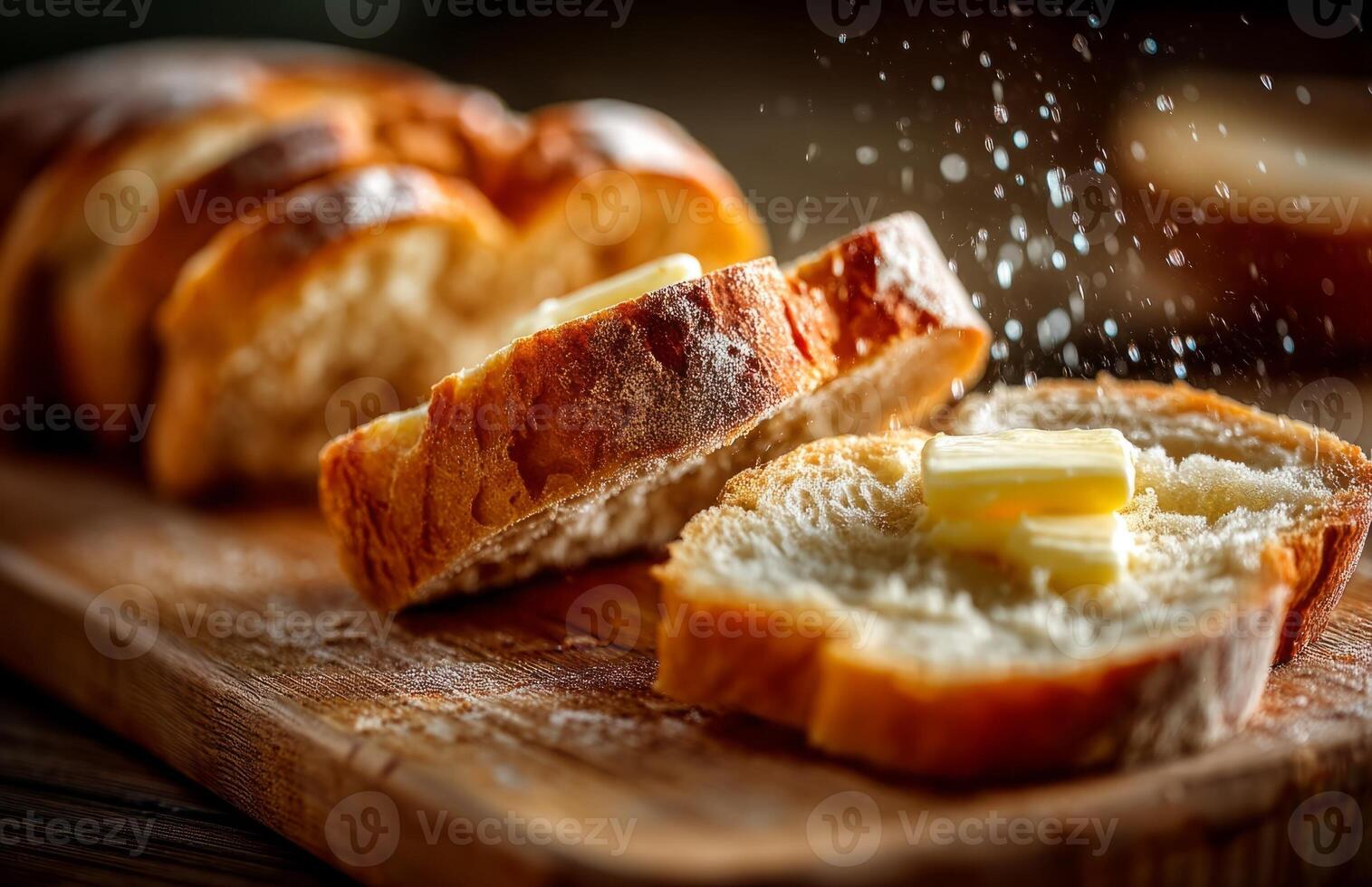 Bread and butter on a cutting board photo