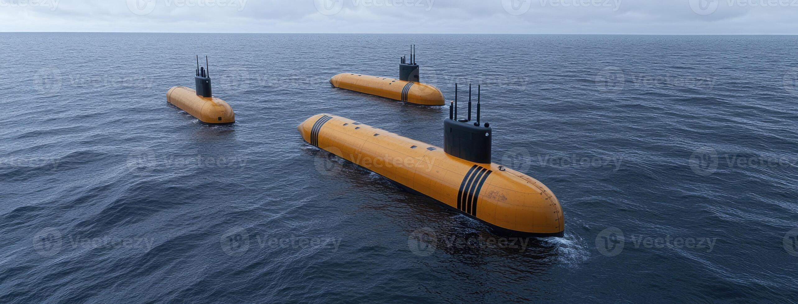 Three submarines floating in the ocean photo