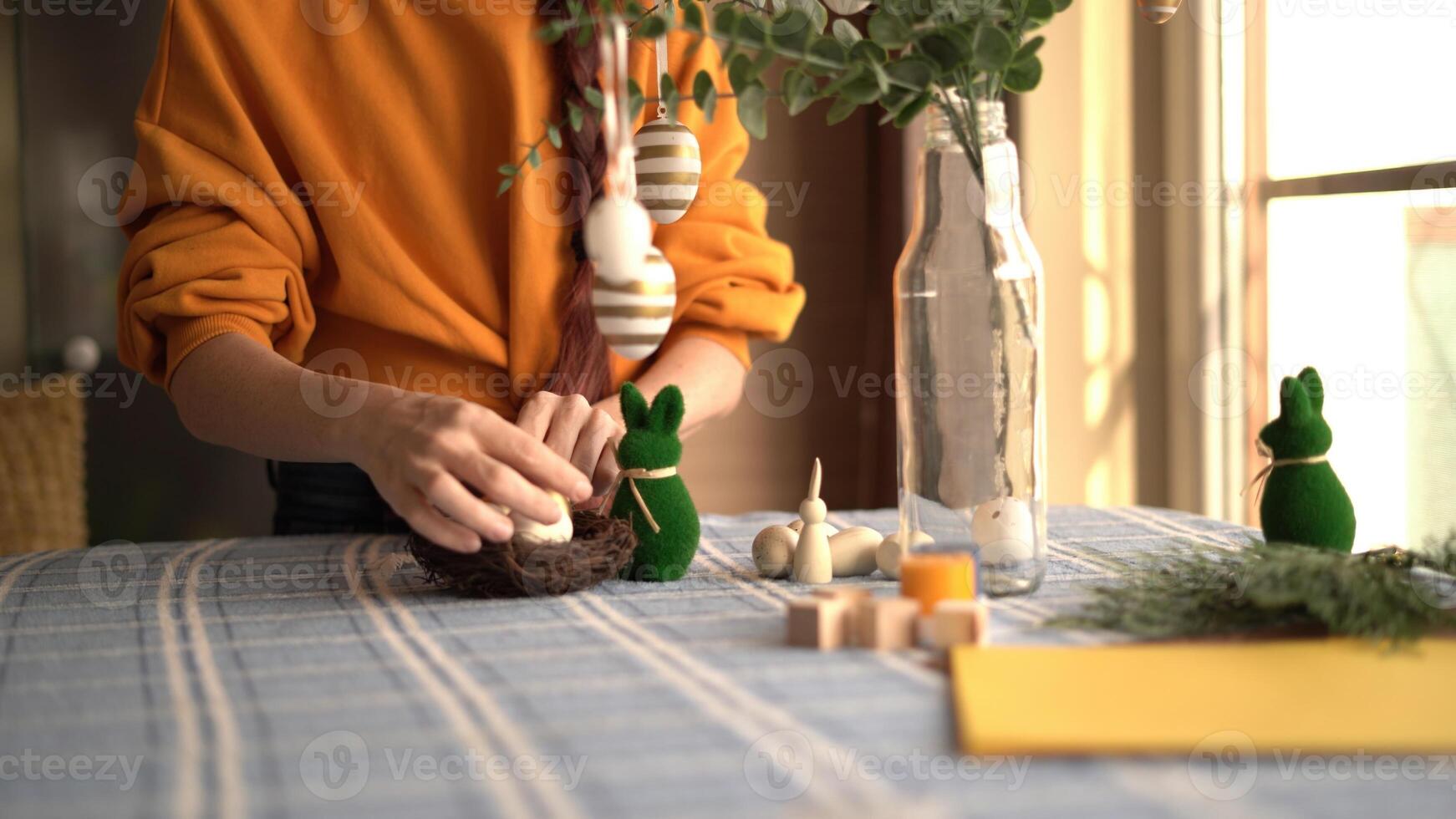 Easter Decorations on a Sunlit Table photo