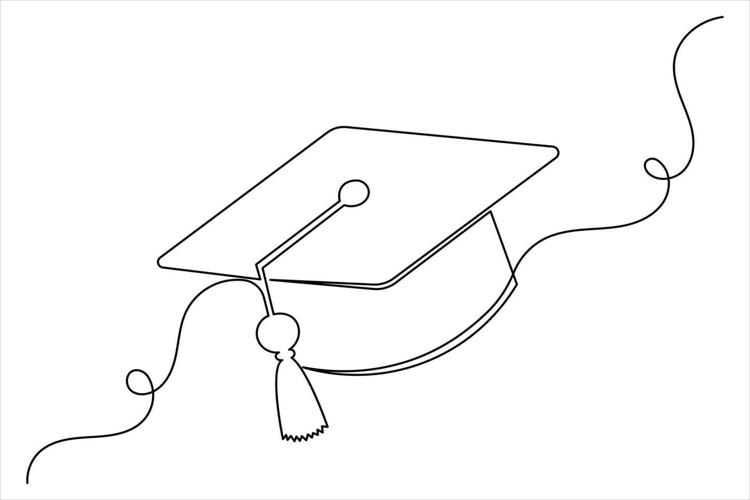 Stylish Graduation Hat Outline One Line vector