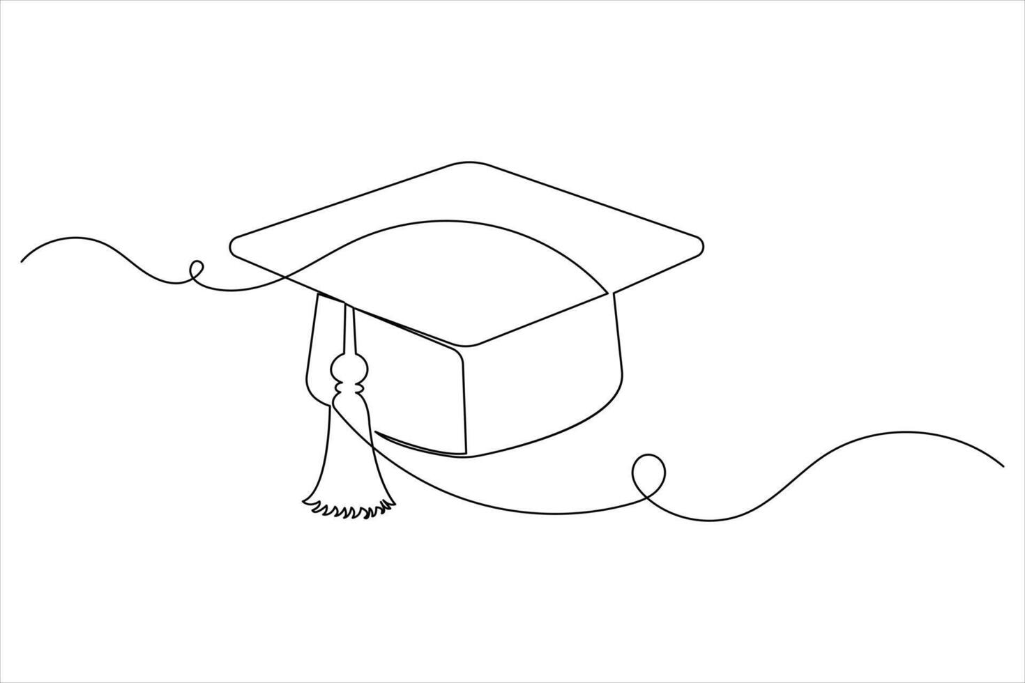 Graduation Hat Outline One Line Sketch Style Icon vector