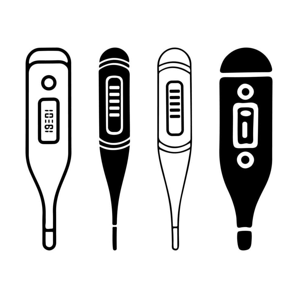 Silhouette of Electronic Thermometer Icon Set vector