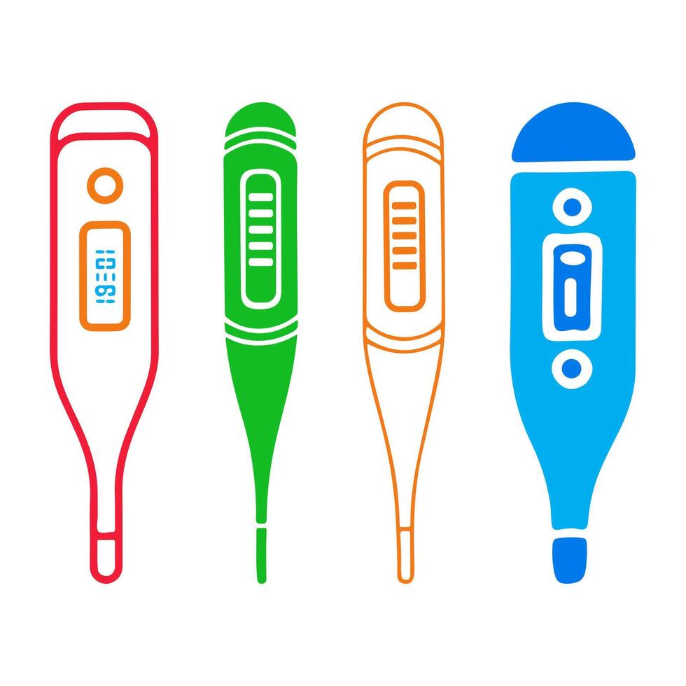 Electronic Thermometer Different Style Icons vector