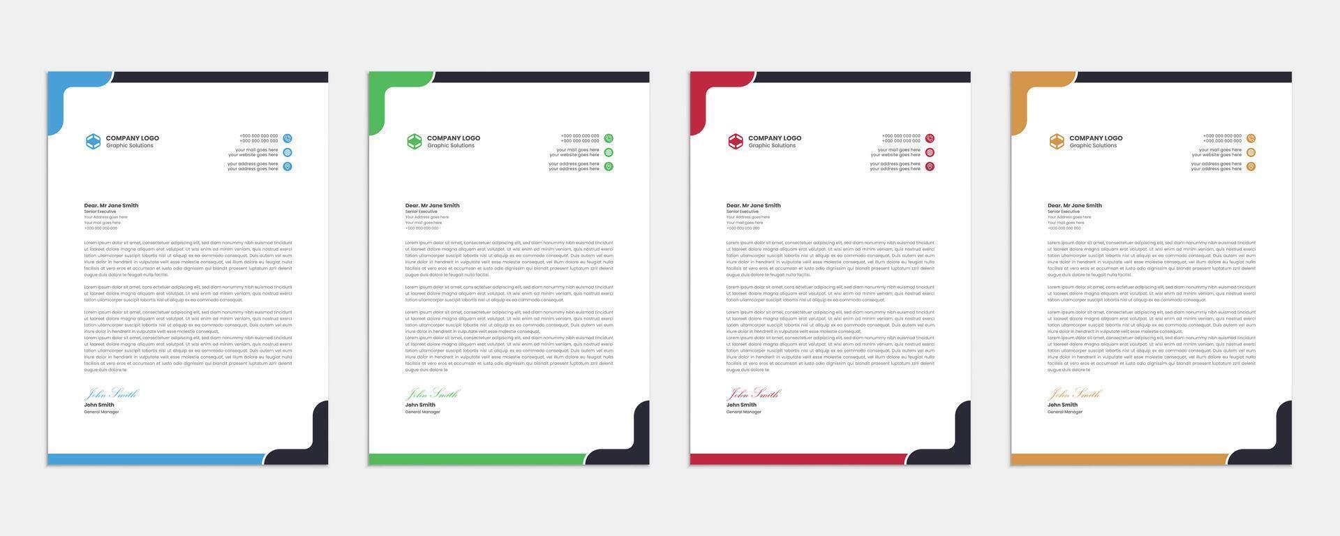 Clean and professional corporate company business letterhead template design with color variation bundle vector