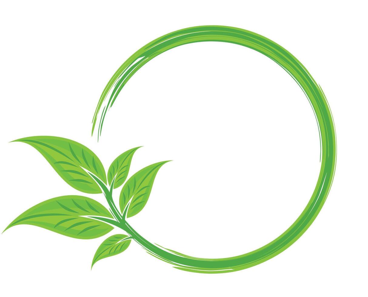 Round frame with a green plant. vector