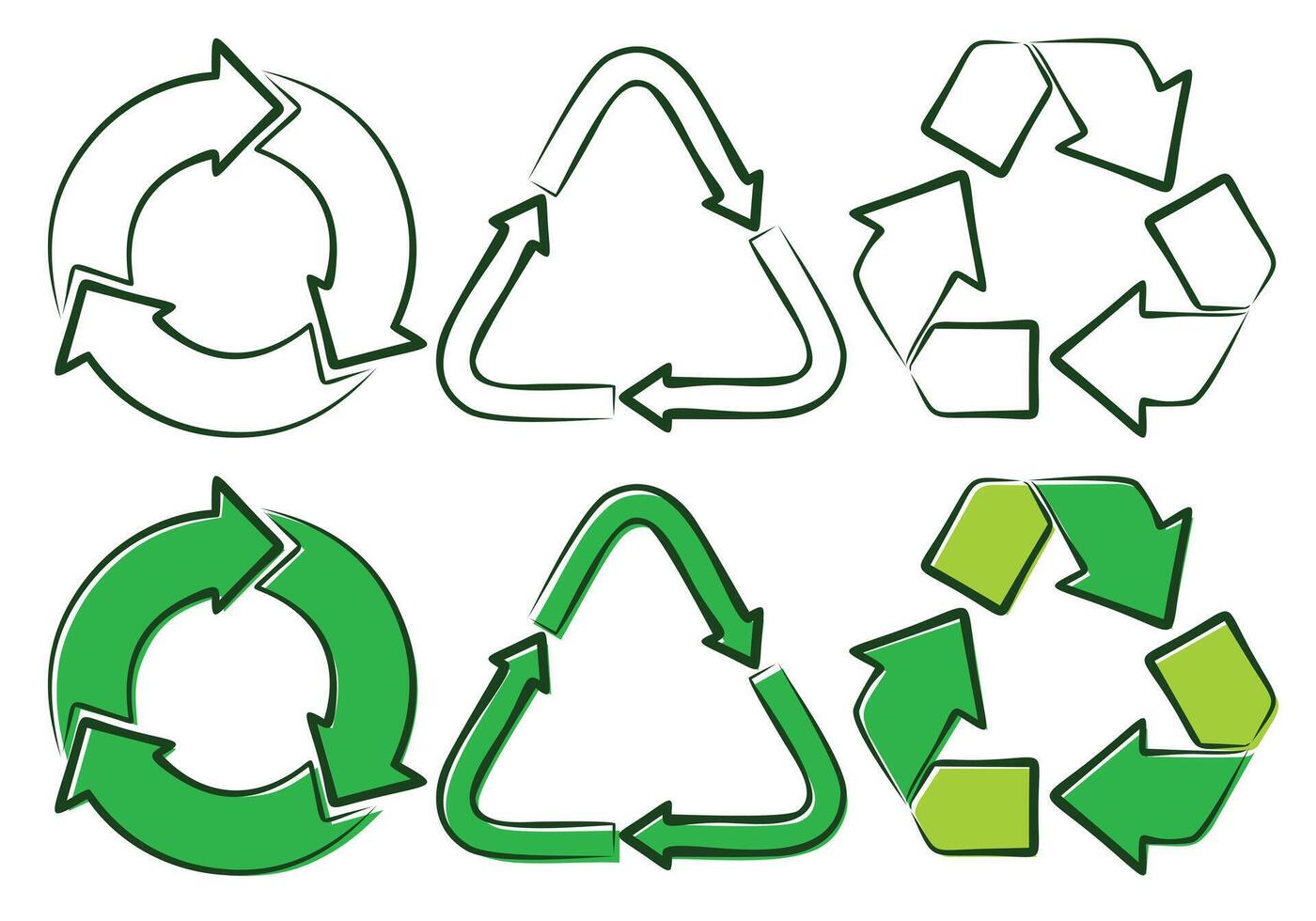 Green signs of recycling in different options. vector