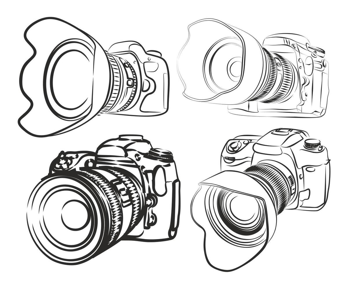 Sketches of SLR cameras. vector