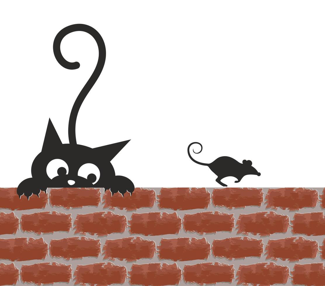 Predatory cat with a mouse. vector