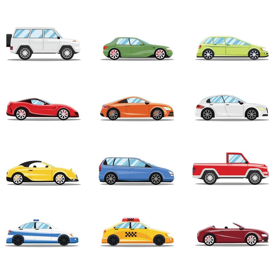 This is a Set of different kind of cars and trucks isolated on white background illustration vector