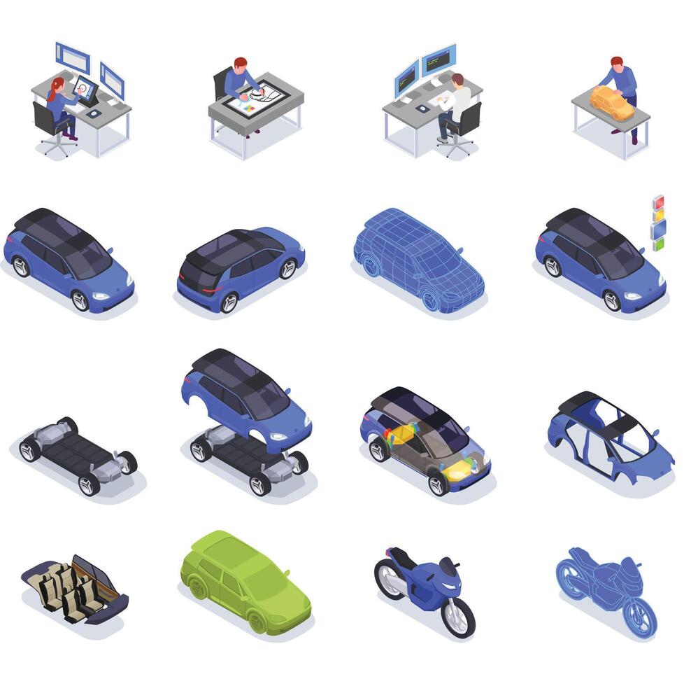 This is Set of different kind of cars and trucks isolated on white background illustration vector