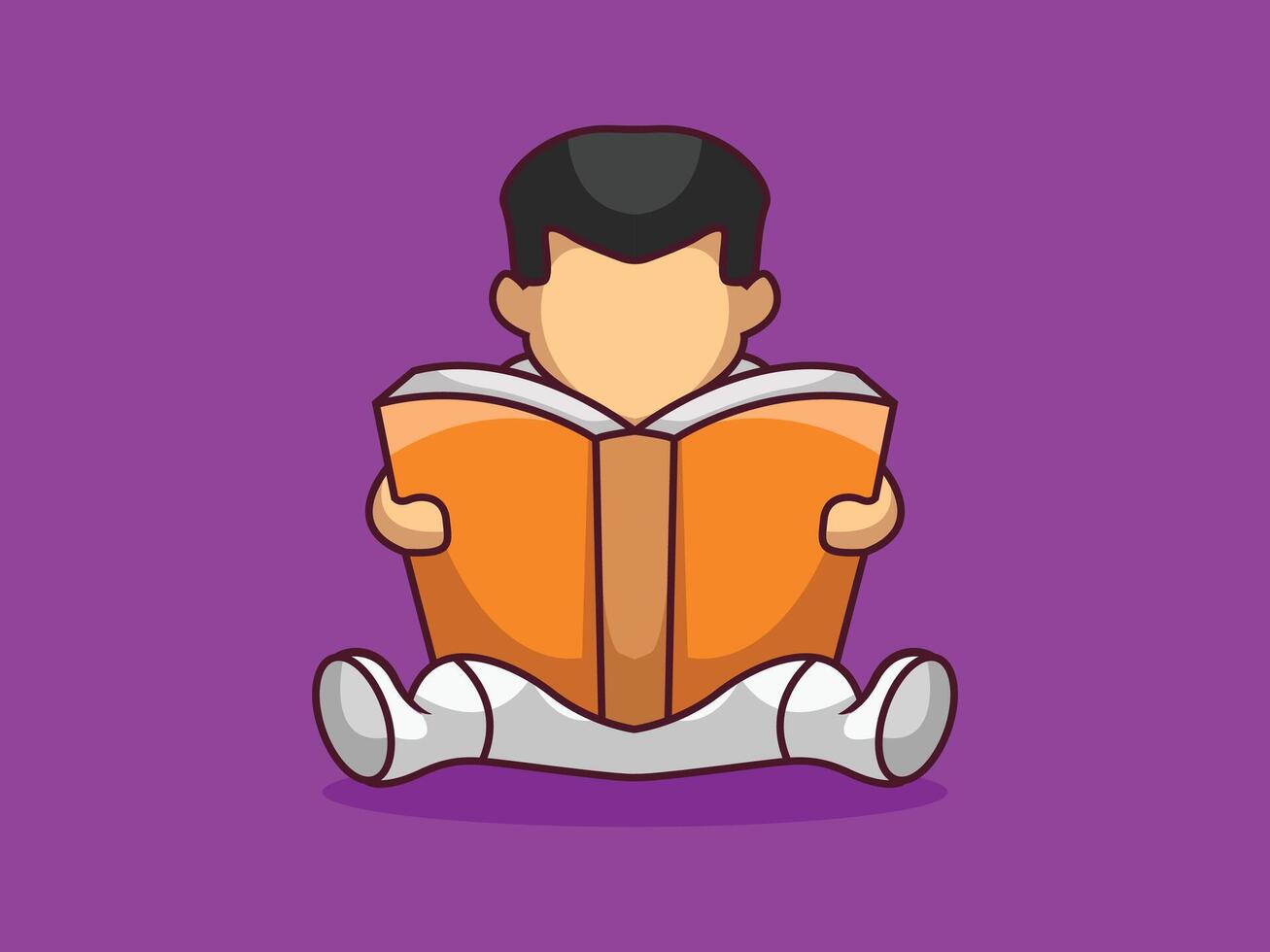 Cute little boy reading book Cartoon Icon Illustration. Premium Isolated Science Technology Icon Concept. Flat Cartoon Style. vector