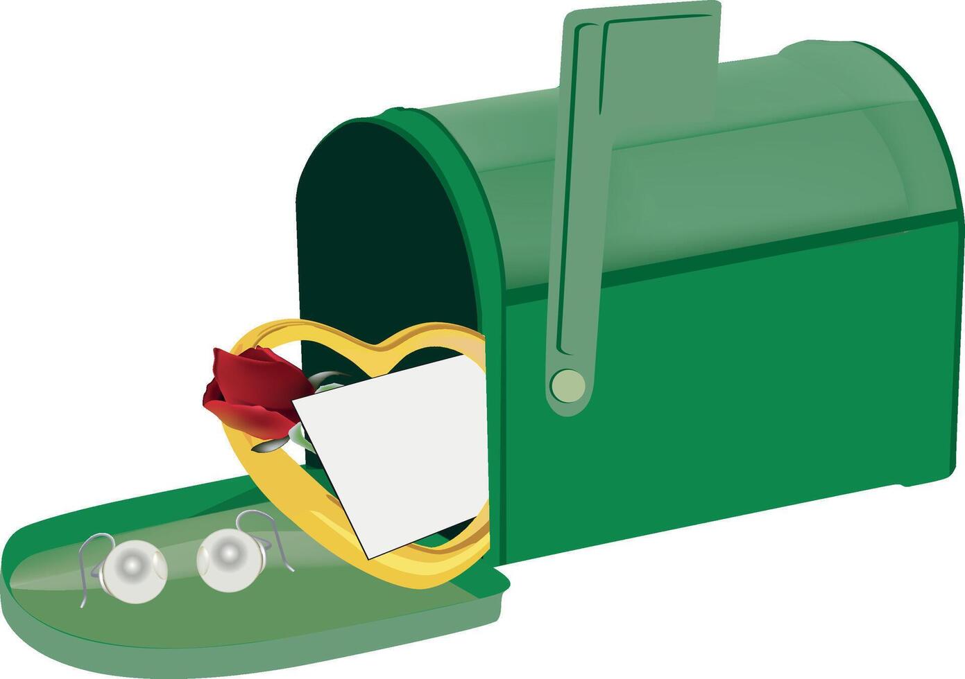 A green mailbox with a heart and a ring inside vector
