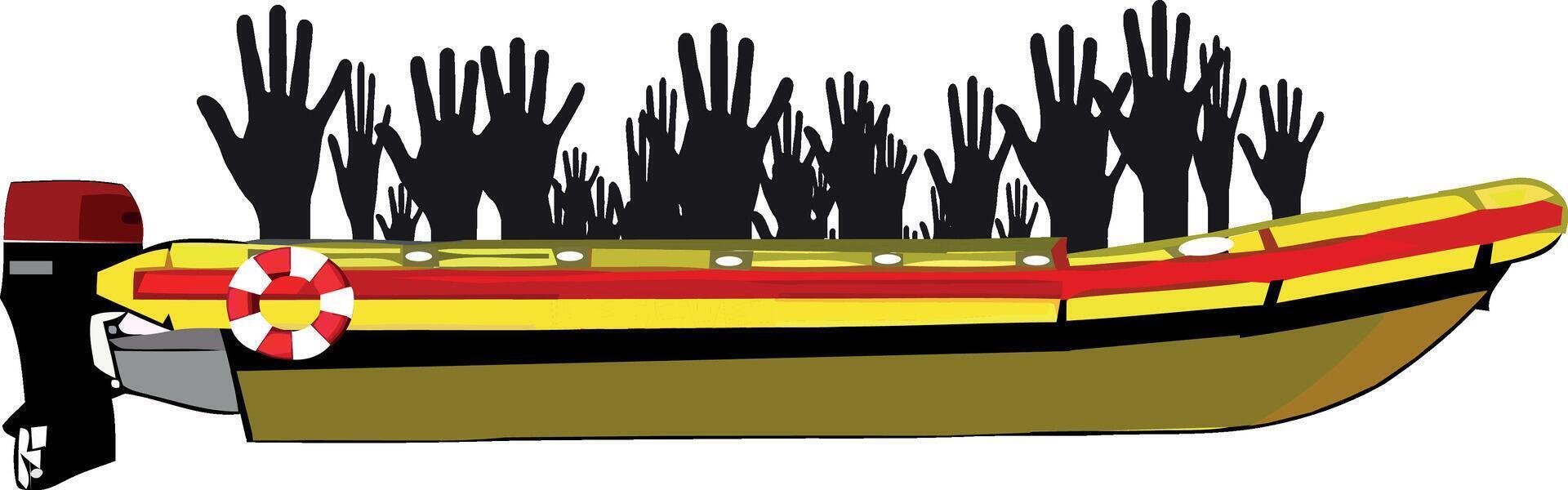 A boat with many hands on it vector