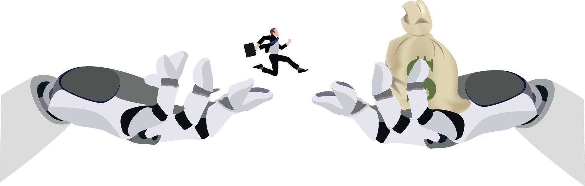 A robot hand is holding a bag of money vector