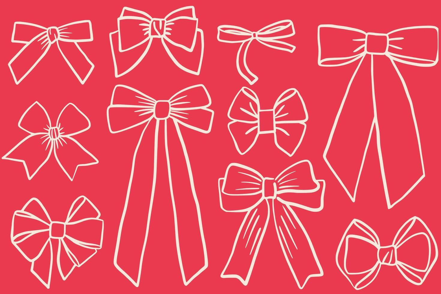 Set of hand drawn bow knots, gift bows. Wedding celebration print, christmas party decoration, wrapping paper, textile design. vector