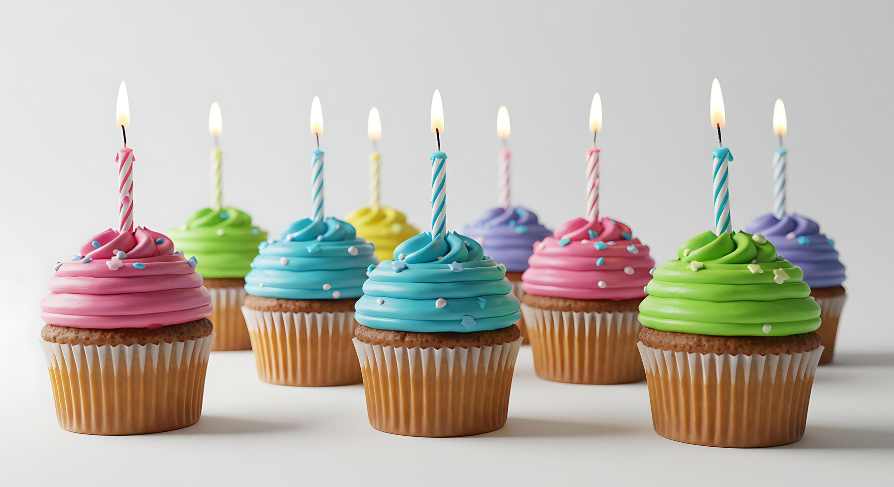 A group of cupcakes with candles in them photo
