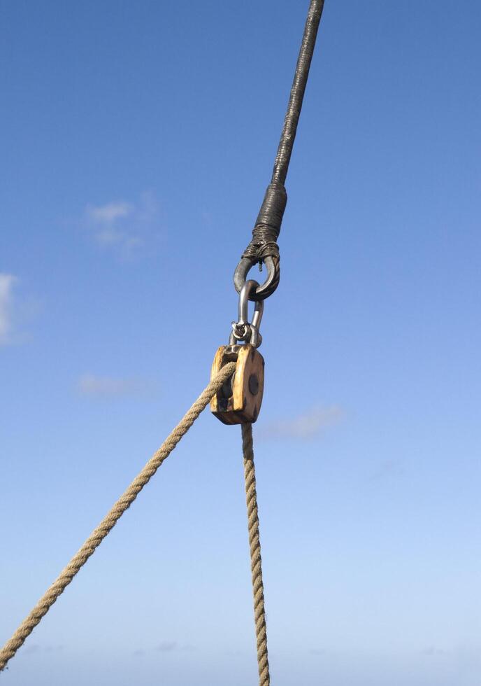 Pulley against blue sky photo