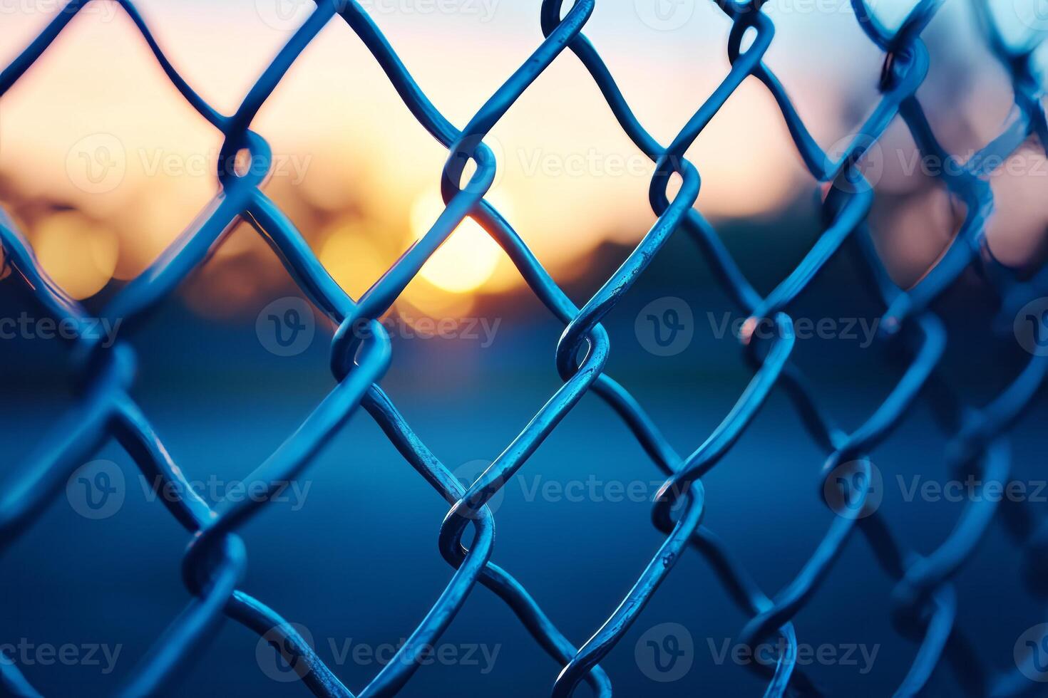 Close-up of Chain Link Fence at Sunset, Depicting Freedom, Security, and Hope photo