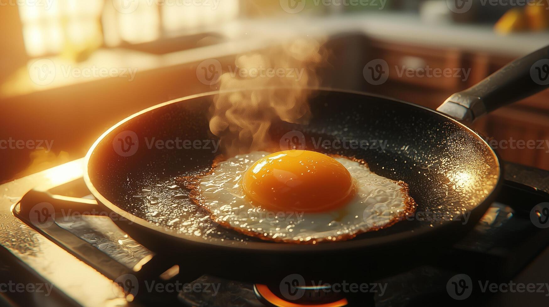 Sunny-side up egg frying in a pan on the stove photo