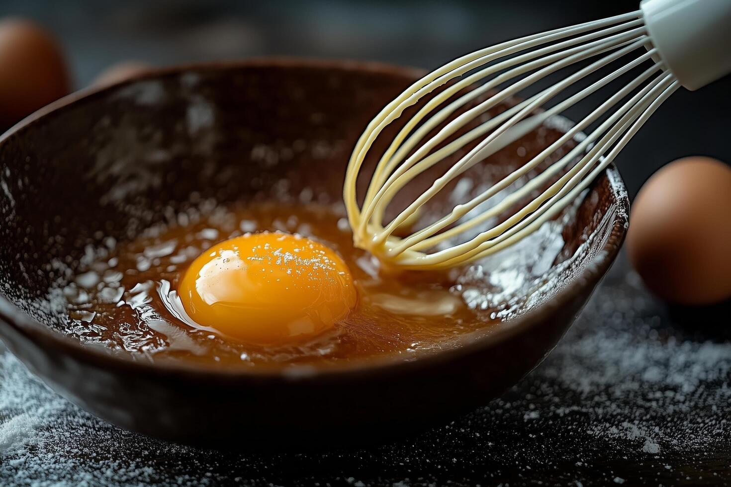 Eggs in a bowl with whisk photo