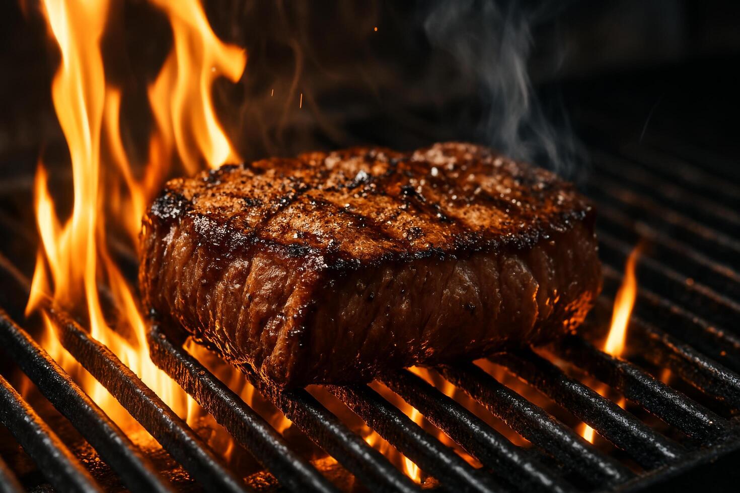 A steak is being cooked on a grill photo