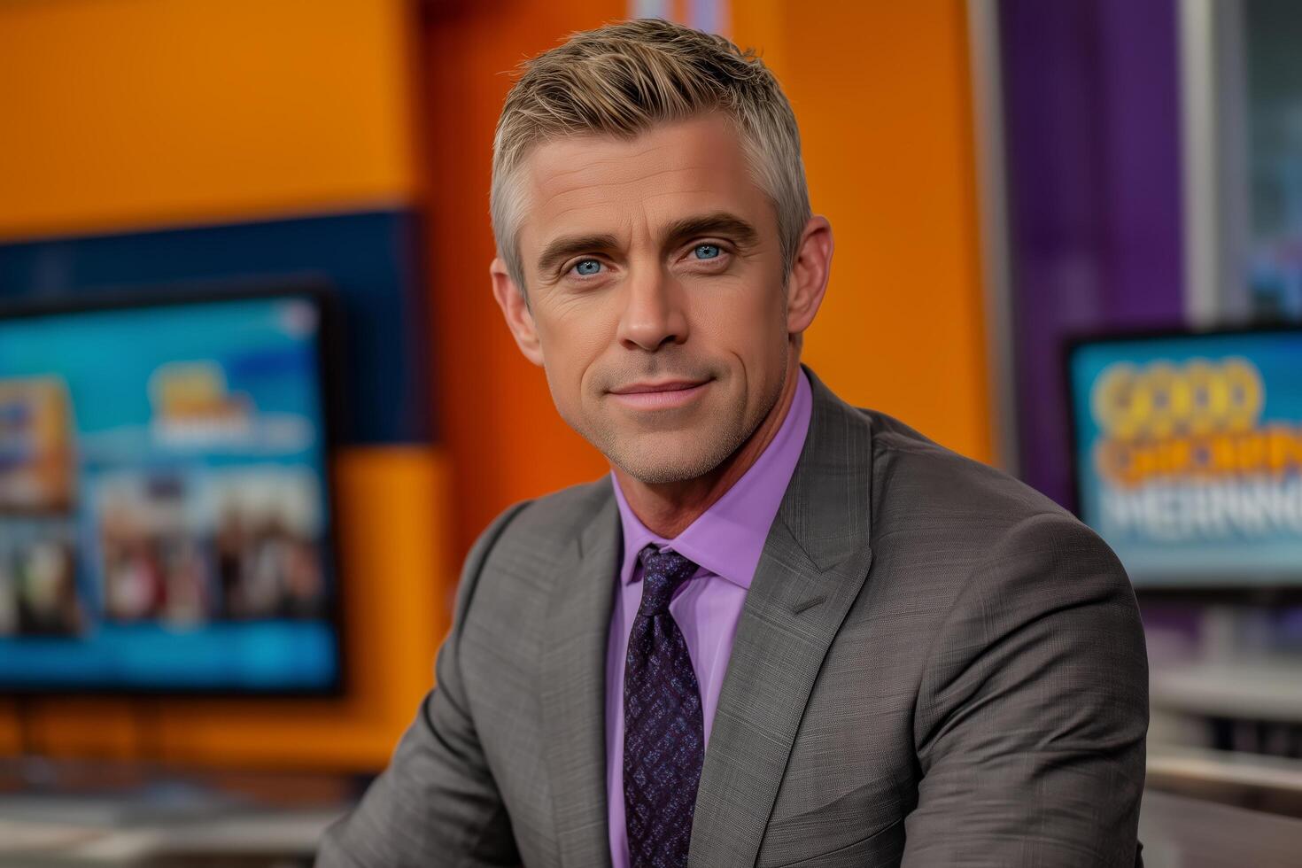 A man in a suit and tie sitting at a desk photo