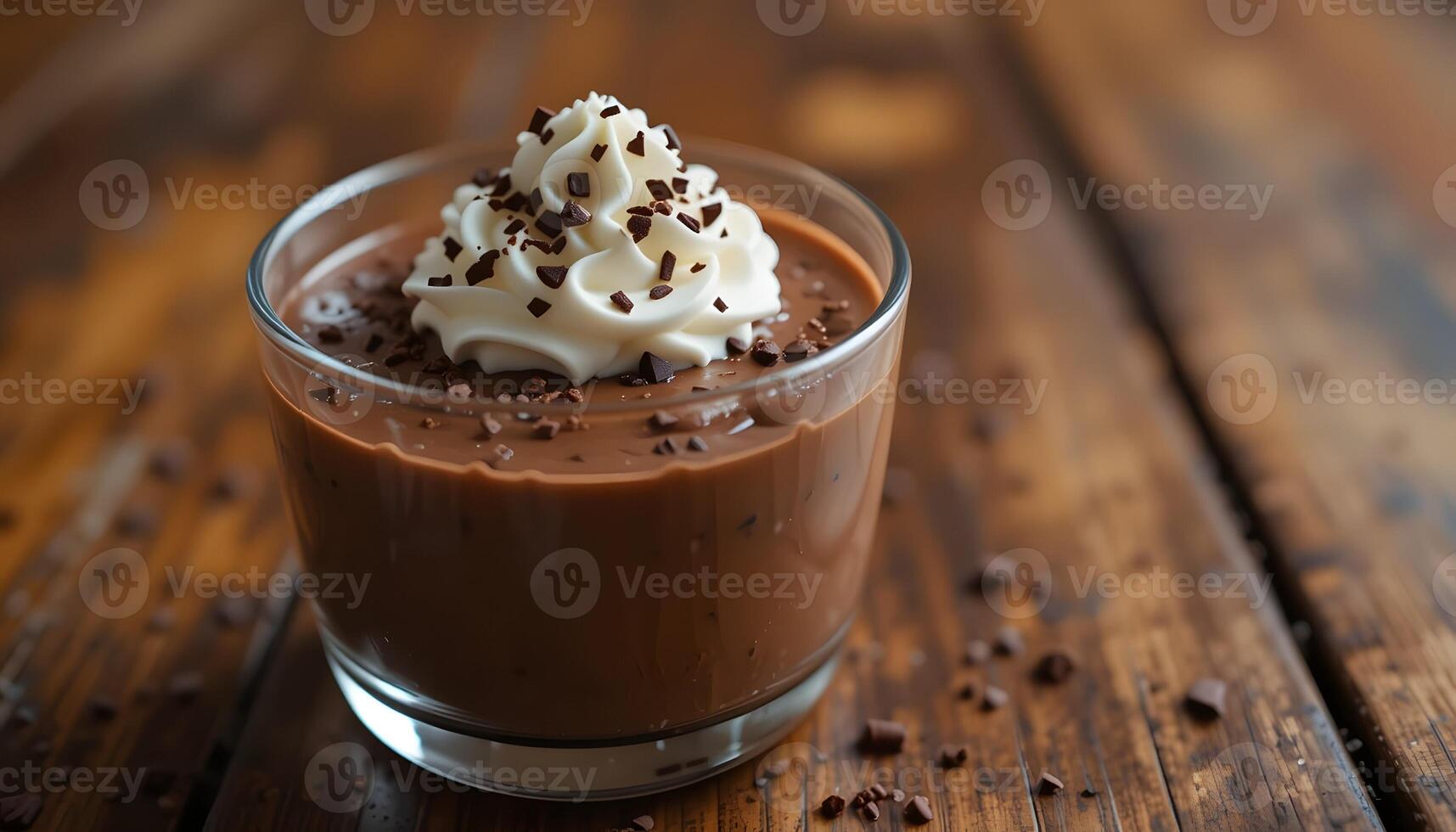 chocolate pudding in a glass with whipped cream photo