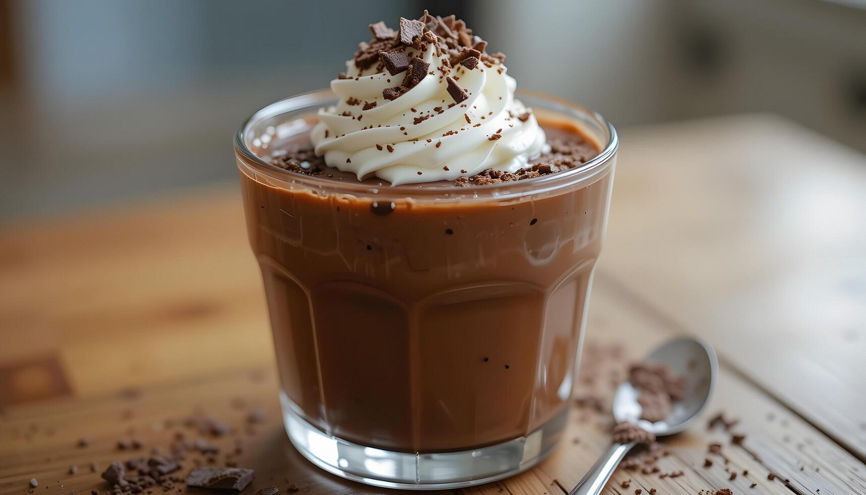 chocolate milkshake with whipped cream and chocolate chips photo