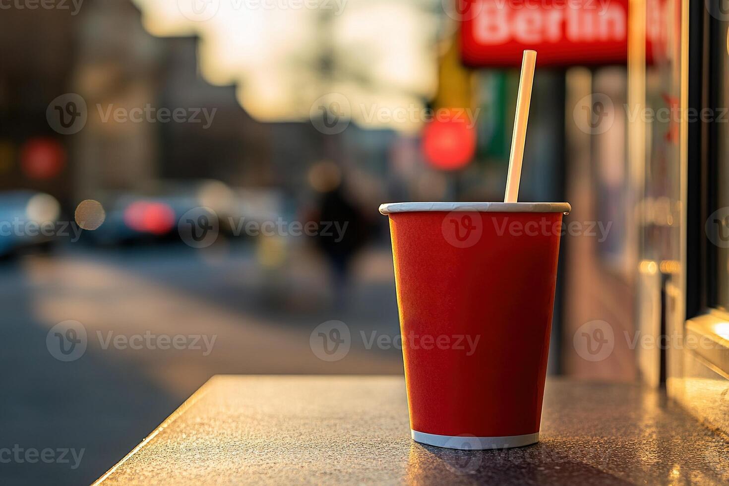 Red Cup with Straw in Sunlight photo
