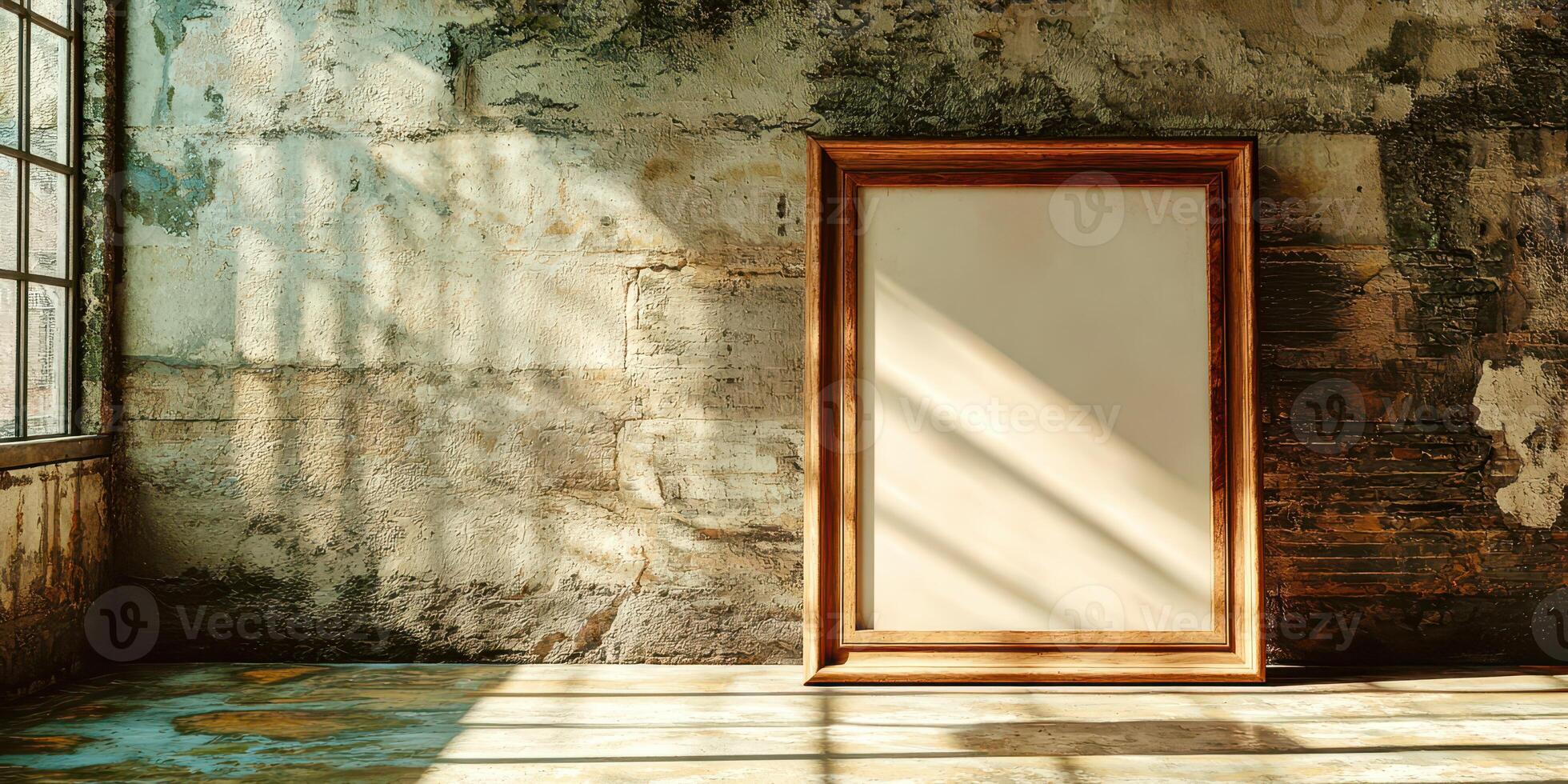 An empty room with a wooden frame and a window photo