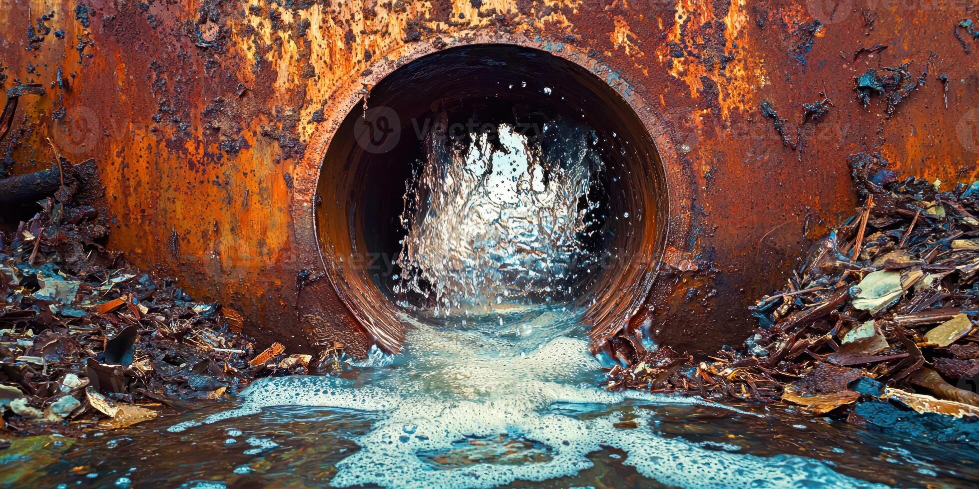A rusted pipe with water coming out of it photo