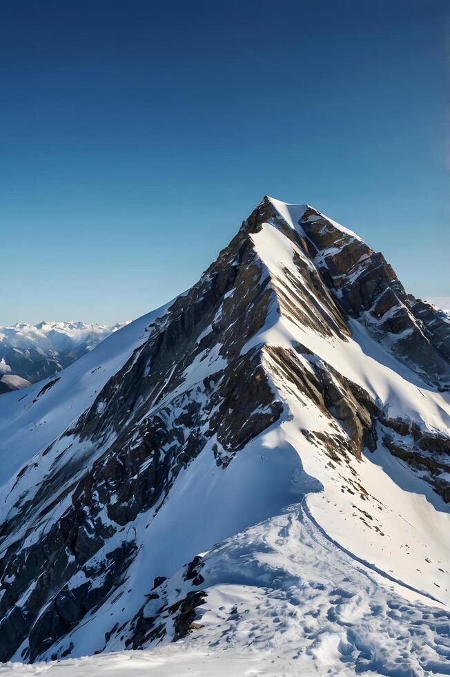A person standing on top of a mountain with snow photo