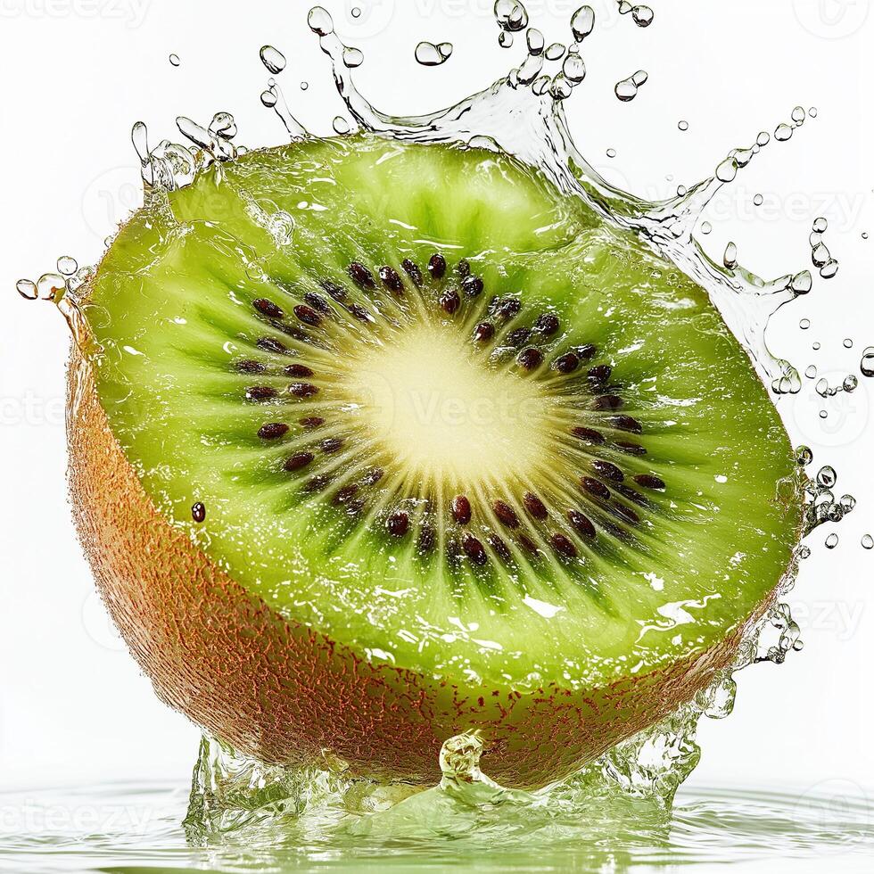 Fresh Kiwi Slice Floating in Mid-Air. Juicy, Crisp, Isolated for Healthy Food Ads photo