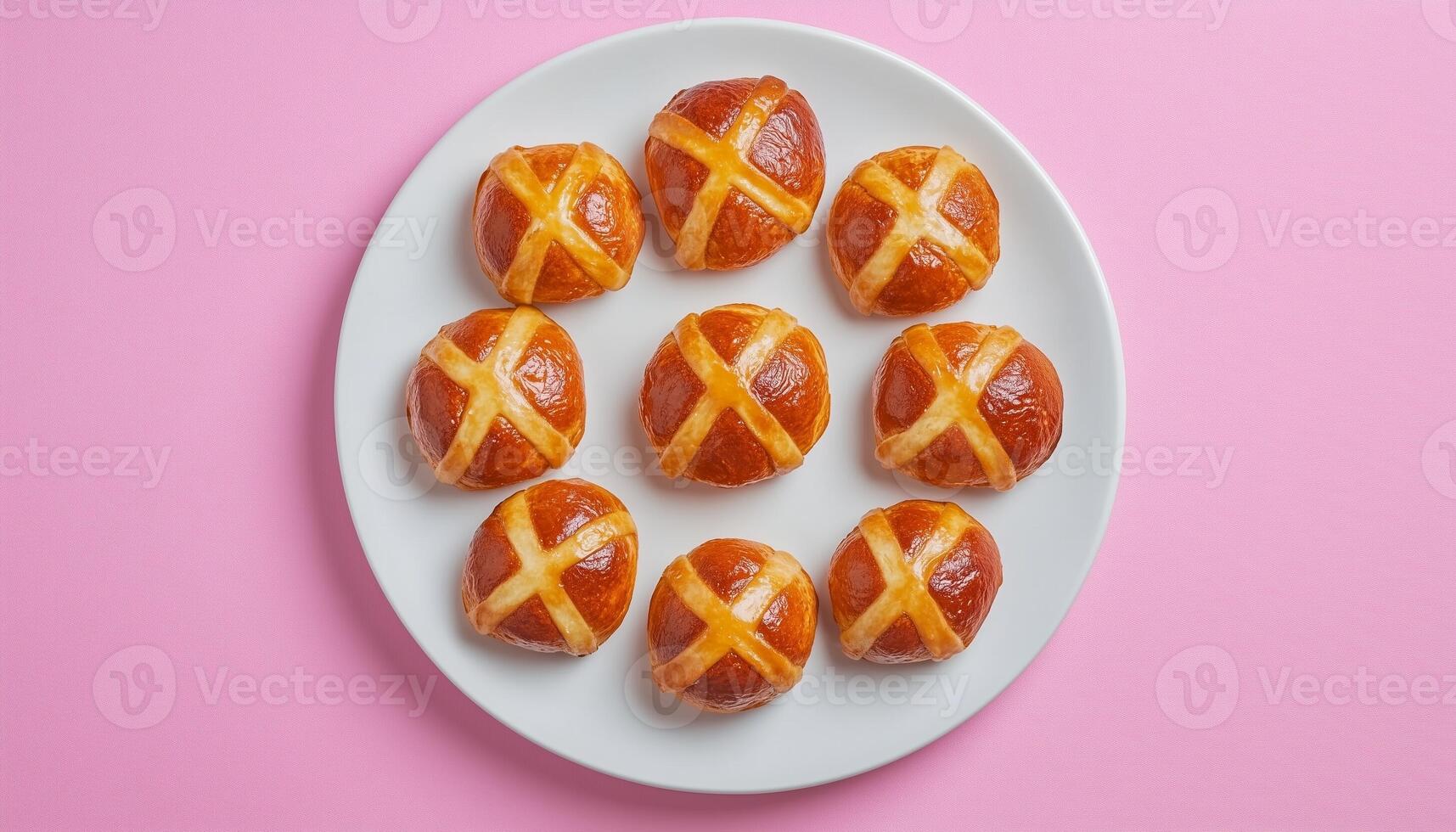 Bun bread on white plate for breakfast simple snack food flat lay photo