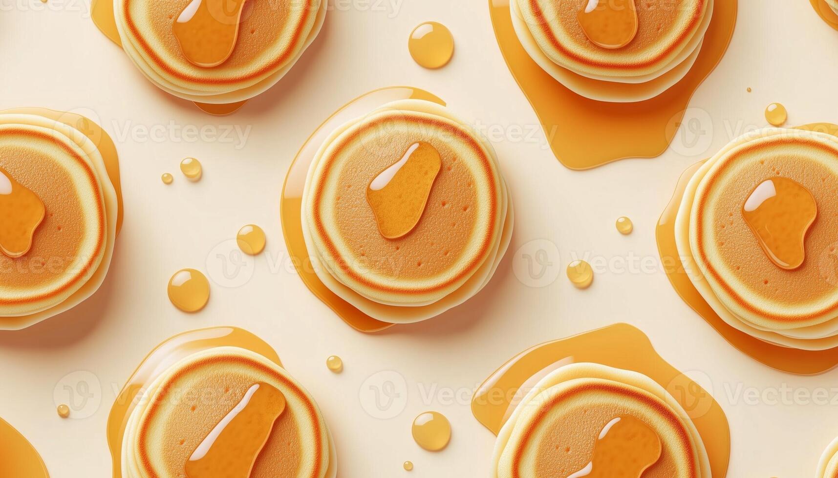 Pancake stack arranged with honey syrup seamless pattern on pink background photo