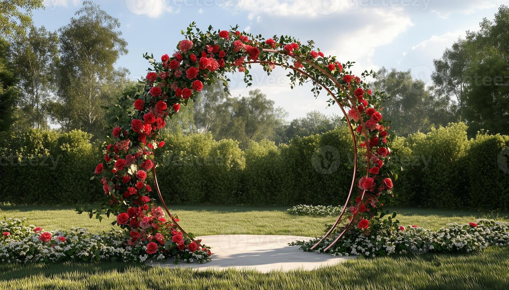 Wedding arch circle red rose romantic road gate decoration photo