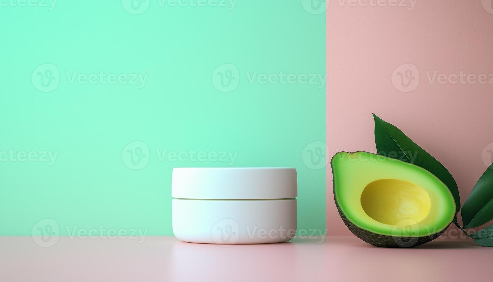 Avocado matte jar cream container for skincare routine with blue background photo