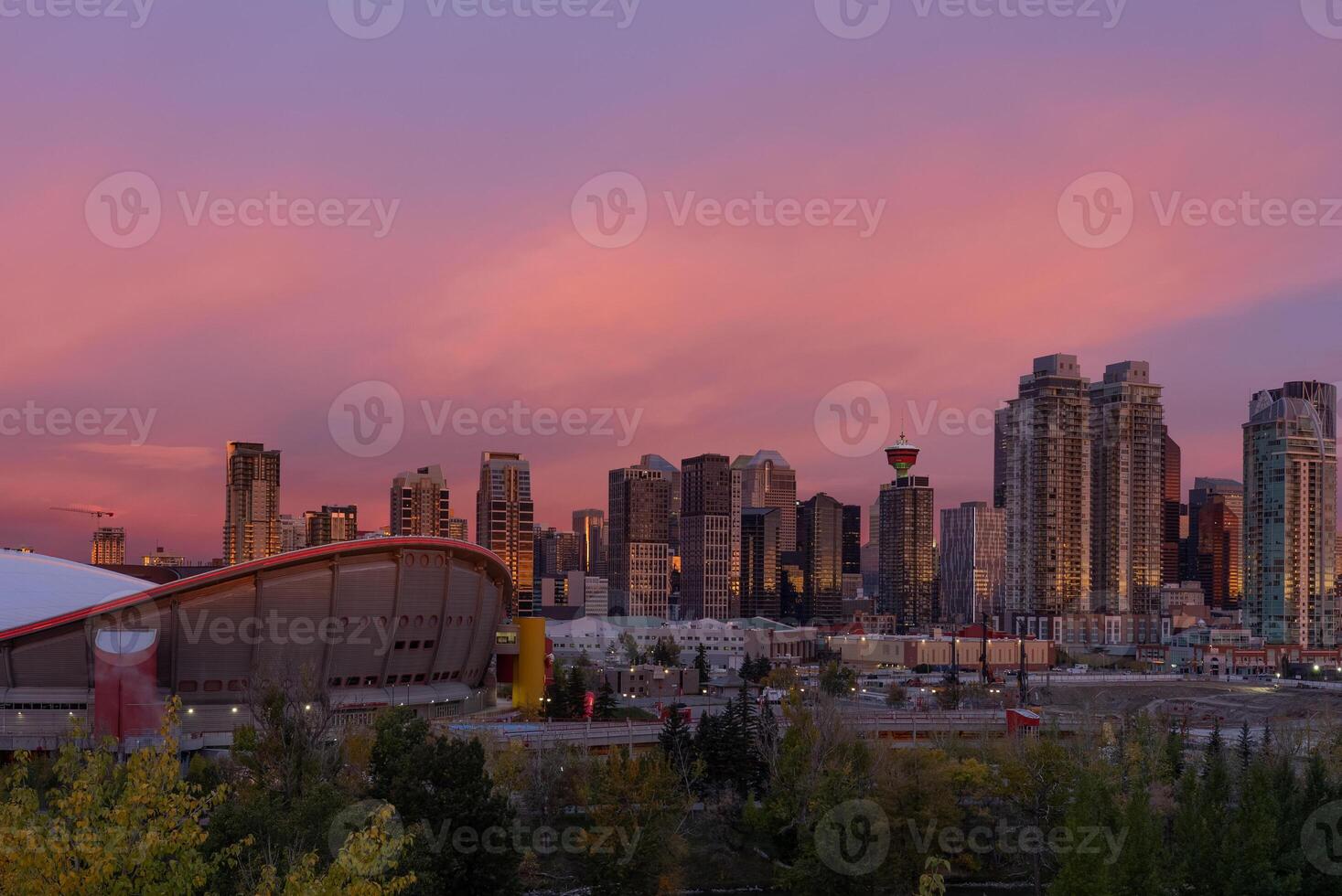 Skyline of Calgary, Canada at Sunrise photo