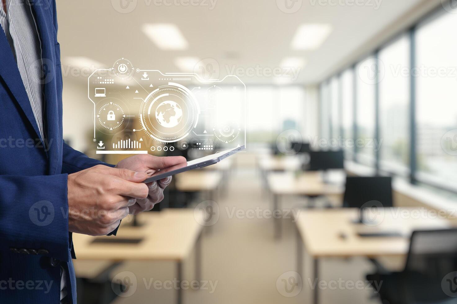 Modern Office with Technology Concept and Digital Interface Display photo